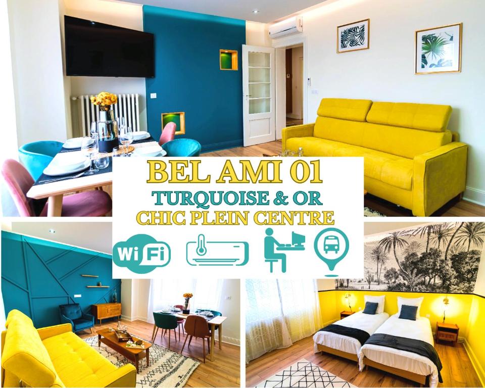 Bel AMI 01 - Turquoise & OR - Moderne Chic - Centre Ville - Accès Jardin - Clim - Wifi - Parking - Localisation idéale