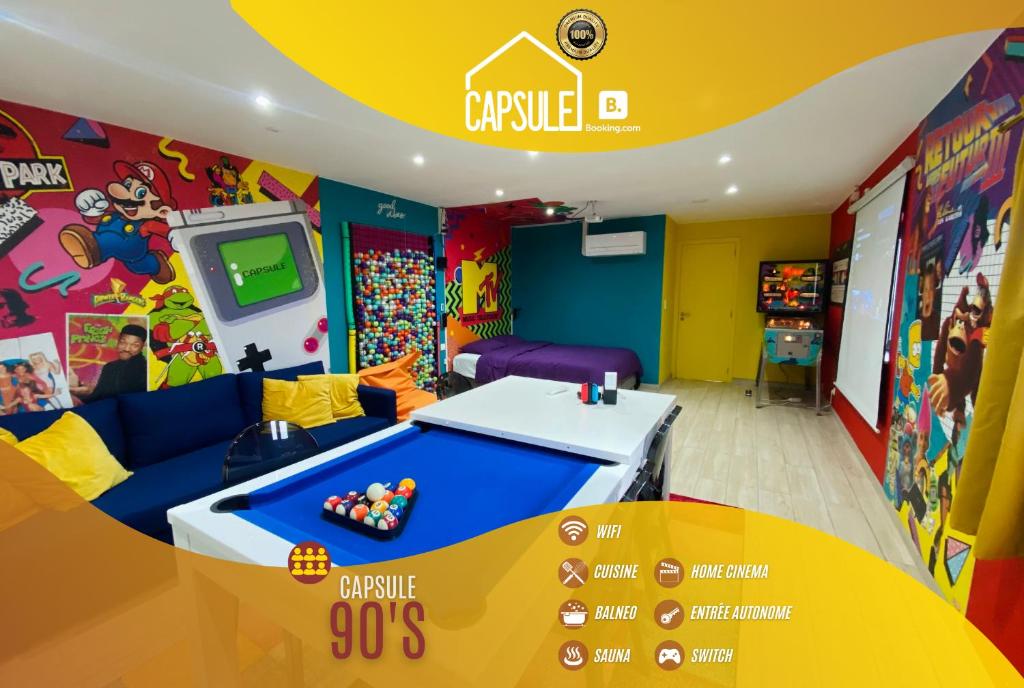 Capsule 90's - Balnéo - Sauna - Flipper - Billard - Netflix - Nintendo Switch & Jeux -