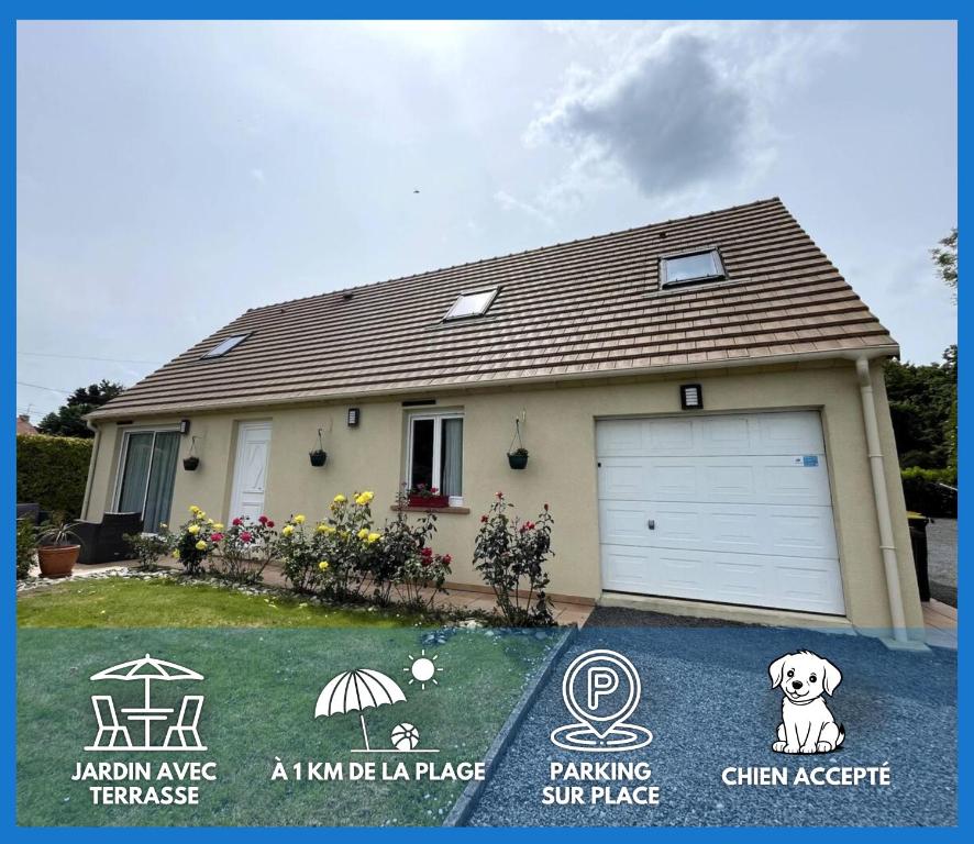 Saint Ho Mer Maison lumineuse vue mer 8 pers 4 chambres 2 sdb 2 WC étage rénové en 2025 belle terrasse grand jardin clos parking 8 mn à pied petite plage grand jardin près de Port en Bessin, Bayeux et plage Omaha beach